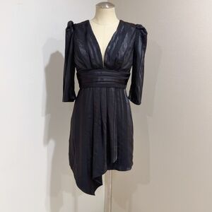 J.O.A. Black Stripe Satin Pleated V-neck Cocktail Dress Size S